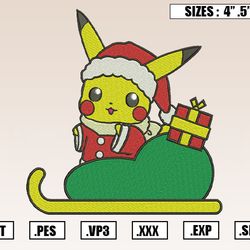 Pikachu Santa Gift Christmas Embroidery Designs, Christmas Embroidery Design File Instant Download