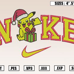 Nike Pikachu Santa Christmas Embroidery Designs, Christmas Embroidery Design File Instant Download