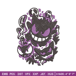 gengar evolution embroidery design, pokemon embroidery, anime design, embroidery shirt, embroidery file,digital download