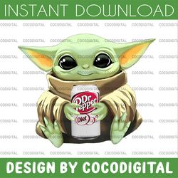 baby yoda with dr pepper diet png,  baby yoda png, sublimation ready, png files for sublimation