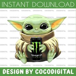 baby yoda with monster energy png,  baby yoda png, sublimation ready, png files for sublimation
