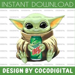 baby yoda with mountain dew png,  baby yoda png, sublimation ready, png files for sublimation