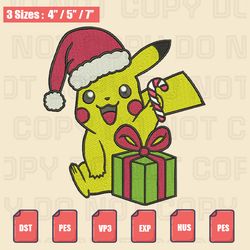 pikachu santa christmas embroidery file, christmas embroidery designs, machine embroidery design files