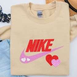 nike heart embroidered sweatshirt, matching couple embroidered sweatshirt, embroidered couple crewneck, custom embroidered hoodie