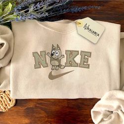 nike x bluey dog embroidered sweatshirt, inspired brand embroidered sweatshirt, brand embroidered hoodie, inspired brand embroidered crewneck, brand embroidered gift