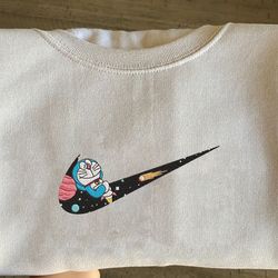 inspired anime embroidered sweatshirt, doraemon x nike embroidered sweatshirt, brand anime embroidered hoodie, inspired anime embroidered crewneck, anime embroidered gift