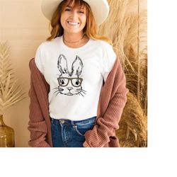 bunny with glasses shirt, easter shirt, leopard glasses, mom shirt, graphic tee, easter shirts for women, ladies easter