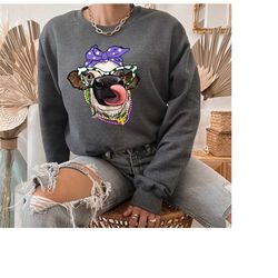 mardi gras cow sweatshirt, nola shirt, cow hoodie, fat tuesday shirt, flower de luce shirt, mardi gras carnival, louisia