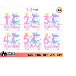 mermaid birthday svg bundle, mermaid tail svg, mermaid birthday svg, birthday girl svg bundle, mermaid numbers svg, cric