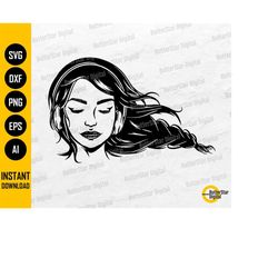 girl with headphones svg | music svg | deejay svg | disc jockey svg | headset svg | cricut cut files clip art vector dig