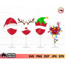 wine glass with santa hat svg, reindeer names svg, elf hat svg, christmas lights wine glasses svg, funny christmas svg,