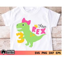 3rd birthday shirt dinosaur girl svg, three year old svg, 3 years old shirt svg, girl three rex svg, third birthday svg,