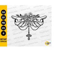 floral hands with rosary svg | praying with flowers svg | god faith vinyl t-shirt | cut file printable clipart vector di