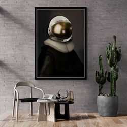 astronaut head framed canvas, astronaut wall art, contemporary art, astronaut canvas, astronaut portrait canvas, black f