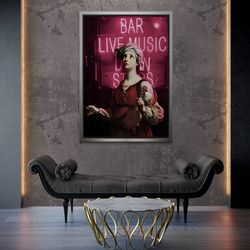 bar live music wall art, st cecilia framed canvas, wall art for bar, violin canvas, saint cecilia canvas, musicians silv