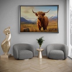 Cattle Framed Canvas, Scottish Cattle Wall Art, Cattle Canvas, Landscape Wall Art, Nature Canvas, Animal Wall Art, Black