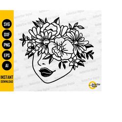 floral girl svg | flower woman svg | pretty lady with flower head svg | cricut cutting file silhouette clipart vector di