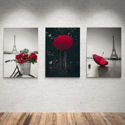 eiffel tower framed canvas, red umbrella wall art, paris canvas, trendy wall art, roses and teddy bear canvas, umbrella