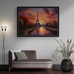 Eiffel Tower Wall Art, Paris Framed Canvas, Large Wall Art, Eiffel Artwork, Sunset Canvas, Landscape Wall Art, Eiffel Si