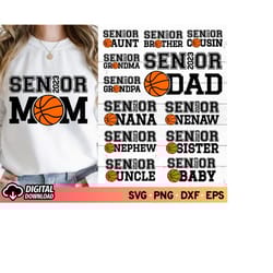 senior basketball family svg bundle, senior basketball mom dad shirt svg, graduation class of 2023, basketball senior ni