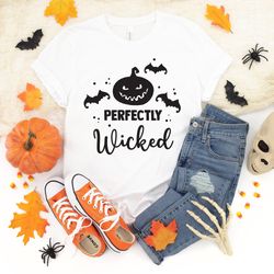 perfectly wicked shirt, halloween pumpkin shirt, witch hat shirt, halloween spell tee