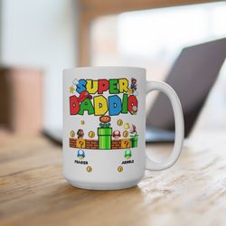 personalized super daddio mug, super mario mug, super daddio game mug, father's day mug, daddio mug, super dad mug, cust
