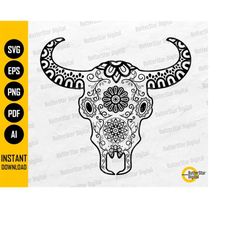 bull sugar skull svg | day of the dead | dia de los muertos | mandala | cricut cutting file clipart vector | digital dow