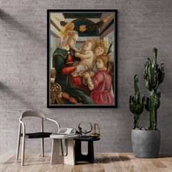 Madonna and Child with Angels, Sandro Botticelli Framed Canvas, Angels Wall Art, Child Art, Famous Canvas, Botticelli Wh