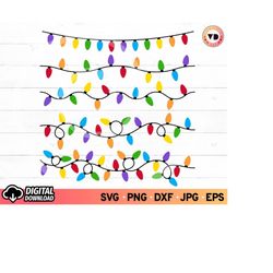 christmas string lights svg bundle, merry and bright christmas lights svg, christmas bulb svg, tangled christmas lights