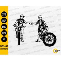 mountain bikers fist bump svg | mtb svg | uphill biking downhill trail ride riding | cricut silhouette clipart vector di