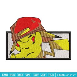 Pikachu wear a hat embroidery design, Pokemon embroidery, embroidery file, anime design, anime shirt, Digital download
