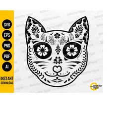 sugar skull cat svg | day of the dead | dia de los muertos skull | cricut cutting file | clipart vector | digital downlo