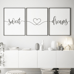 sweet dreams printable, set of 3 wall art, bedroom wall decor, above bed art, set of three prints, bedroom wall art