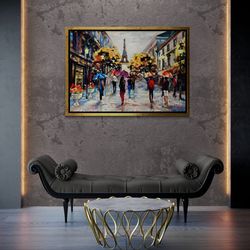Rainy Day In Paris Framed Canvas, Oil Painting Canvas, Eiffel Landscape Wall Art, Paris Canvas, Paris City Wall Art, Gol