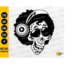cool afro sugar skull svg | day of the dead svg | dia de los muertos | cricut silhouette | clipart vector | digital down