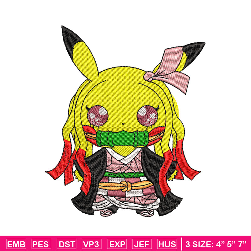 Pikachu Nezuko Demon embroidery design, Pokemon embroidery, logo design, anime design, anime shirt, Digital download.jpg