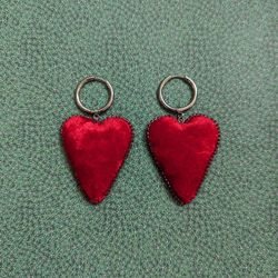 Red velvet  large heart earrings for women