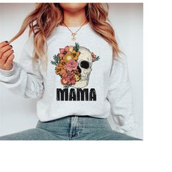 floral skull mama png, skull sublimation download, skull png, retro png, hippie png, boho png, flower mama skull sublima