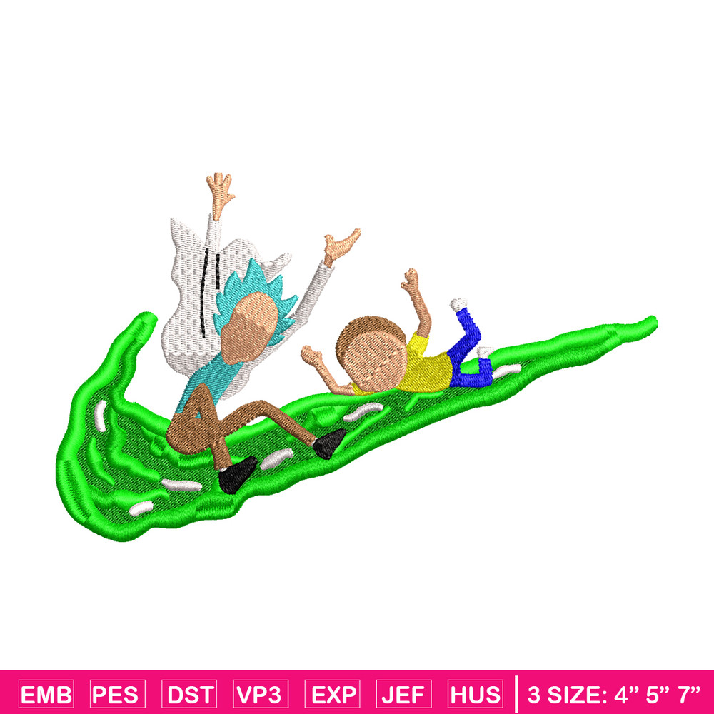 Rick and Morty Nike embroidery design, cartoon embroidery, Nike design, cartoon design, cartoon shirt, Digital download.jpg