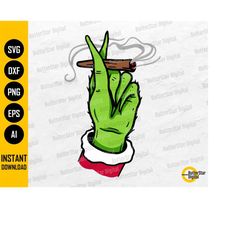grinch hand smoking cannabis blunt svg | christmas weed | smoke marijuana joint | cricut silhouette | clipart vector dig