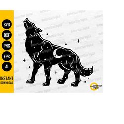 celestial wolf howling svg | nature svg | zodiac svg | wilderness svg | cricut cutting file printable clip art vector di