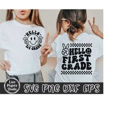 hello first grade svg png, retro back to school svg png, back to school shirt svg, 1st grade vibes, first grade squad, d