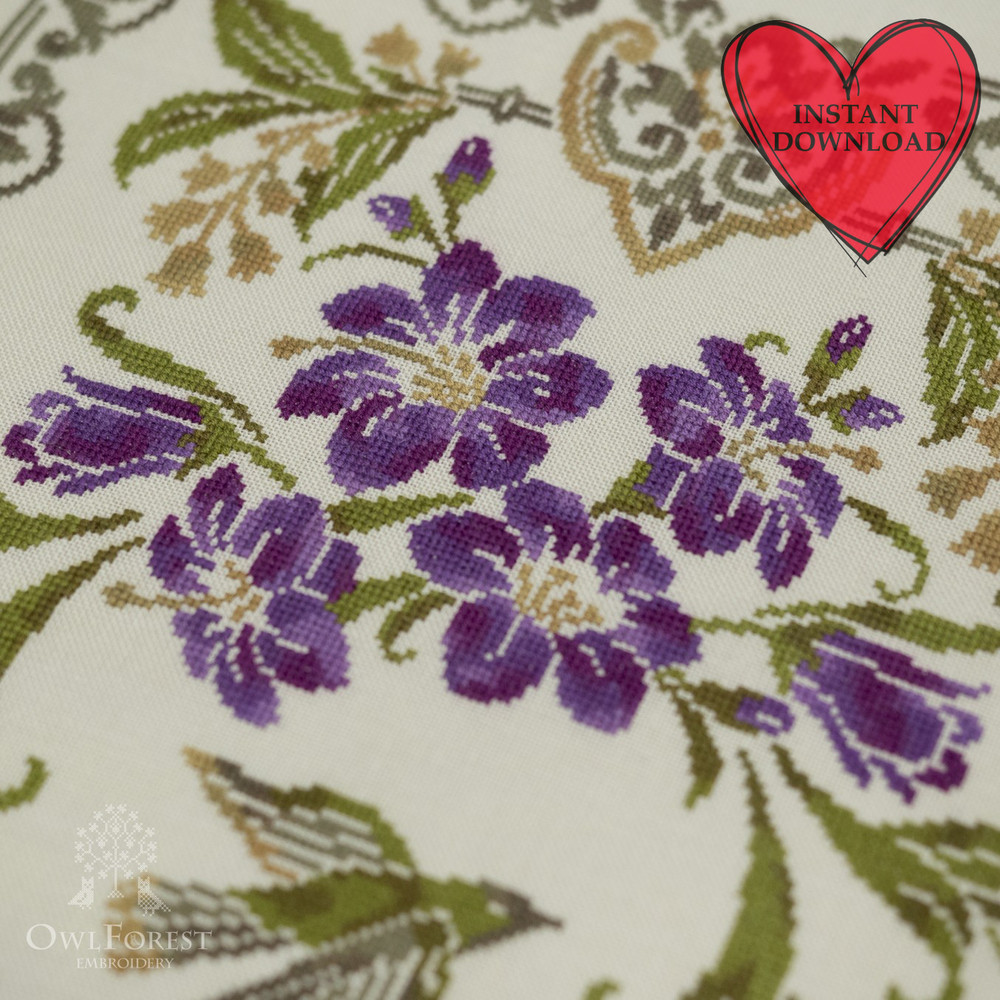 OwlForest Moon Deer Cross Stitch Pattern Digital Embroidery Chart PDF 2