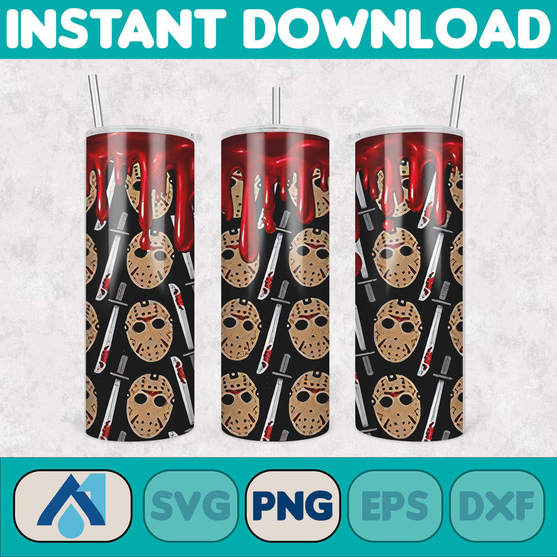 Horror Movies Characters Tumbler, Halloween Tumbler PNG, 20oz Skinny Tumbler, Scary Tumbler Wrap, Sublimation Designs (6).jpg