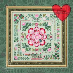 pdf showy peony by owlforest cross stitch pattern, digital embroidery chart