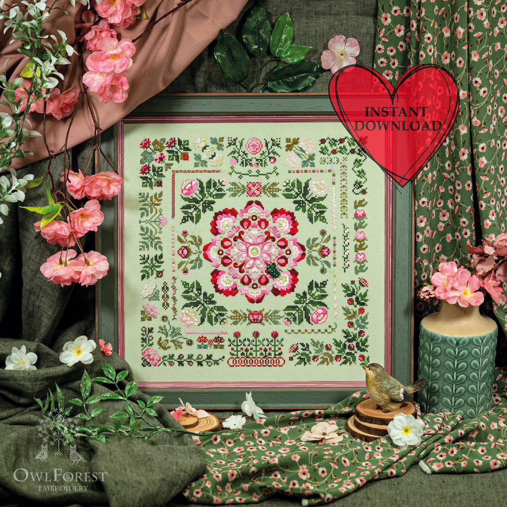 PDF Showy Peony By OwlForest Cross Stitch Pattern Digital Embroidery Chart 2