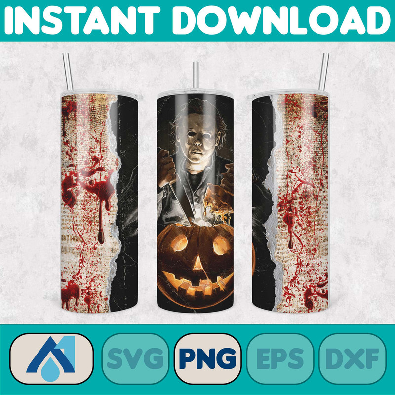 Horror Movies Characters Tumbler, Halloween Tumbler PNG, 20oz Skinny Tumbler, Scary Tumbler Wrap, Sublimation Designs (8).jpg