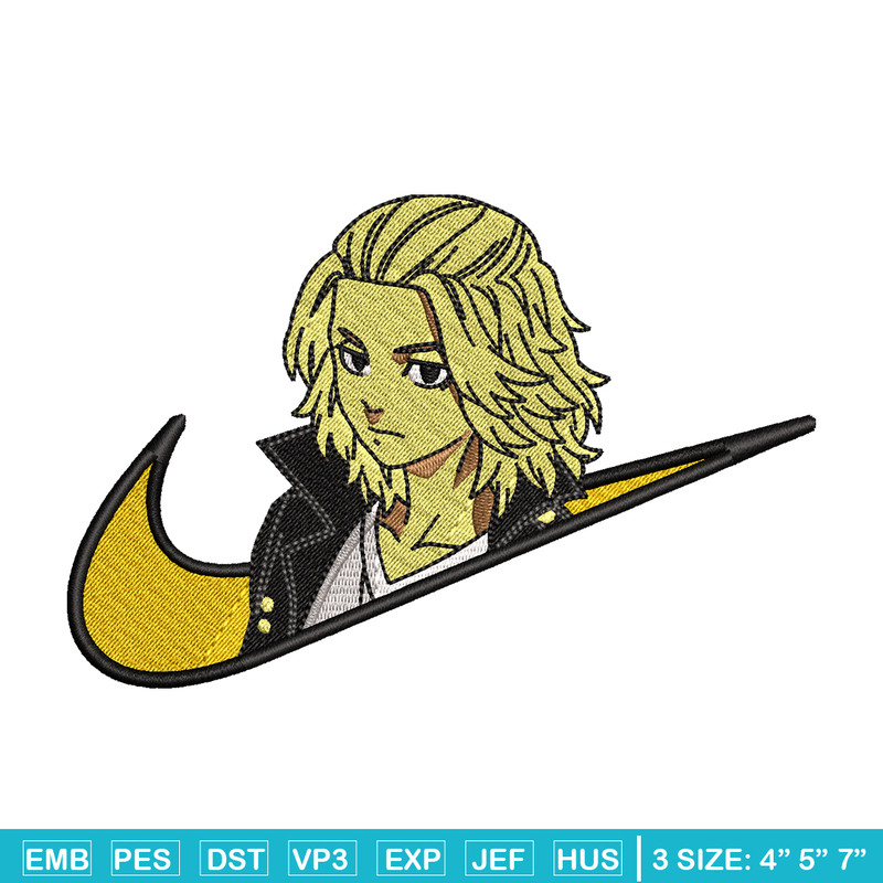Swoosh Mikey embroidery design, Tokyo Revengers embroidery, Nike design, anime design, anime shirt, Digital download.jpg