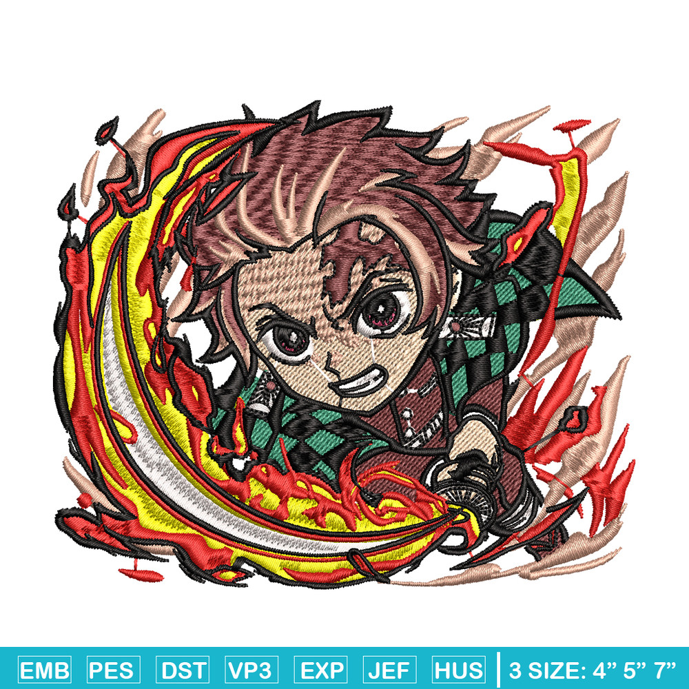 Tanjiro fire breathing chibi embroidery design, Kimetsu no Yaiba embroidery, anime design, logo shirt, Digital download.jpg