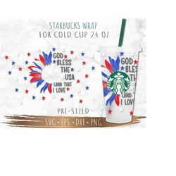 4th of July Sunflower Starbucks Cup Wrap SVG, 4th of July svg, Starbuck Cup SVG, DIY Venti for Cricut 24oz venti cold cu